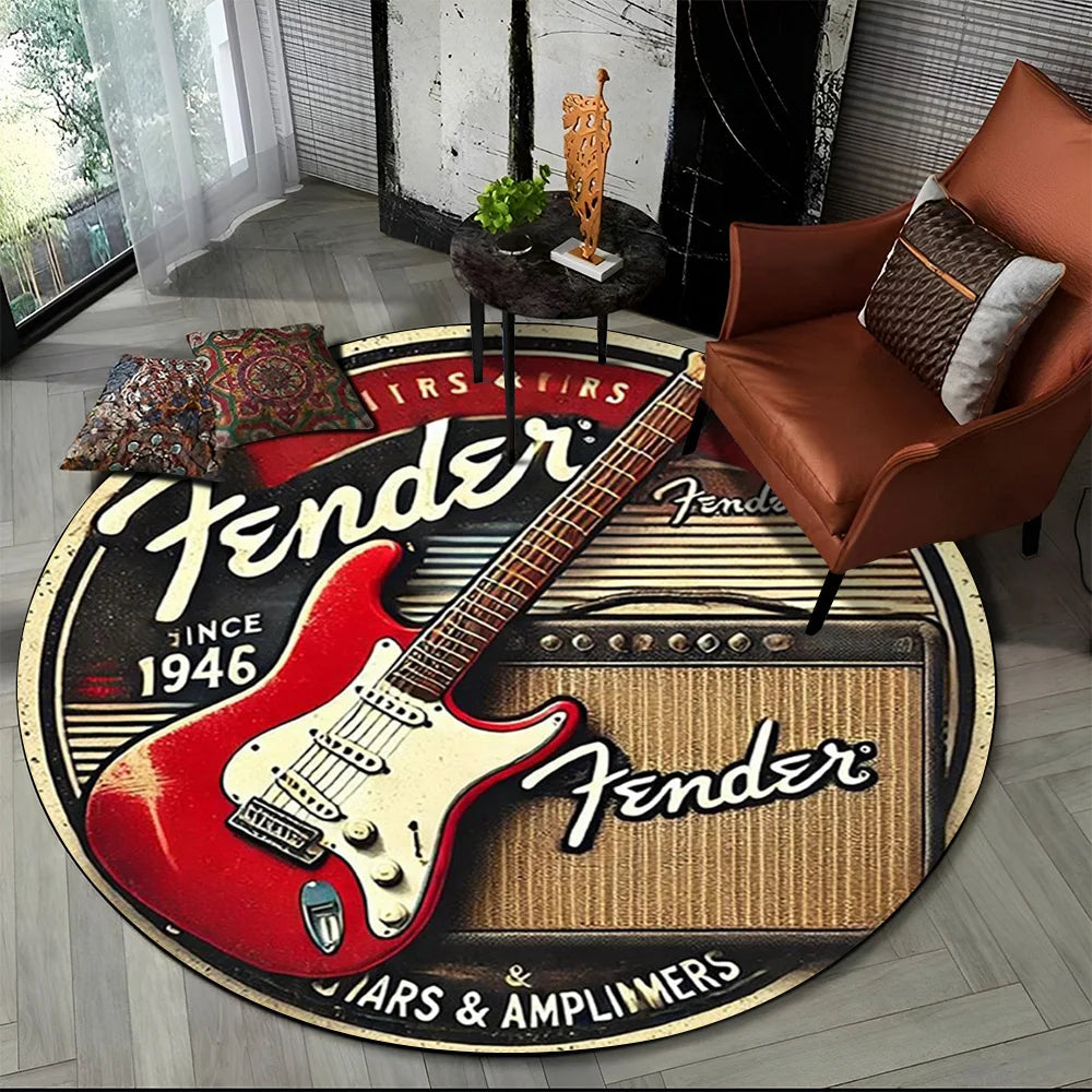 Tapete Redondo Estilo Fender Retrô – Música, Personalidade e Conforto para Seu Ambiente