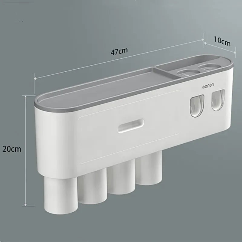 Organizador de Banheiro Parede Premium – Suporte com Dosador de Pasta, Copos Antipó e Prateleira Superior