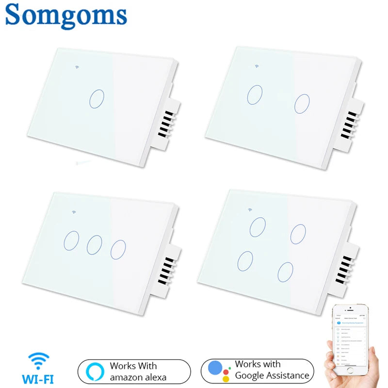 Interruptor Smart Wi-Fi Touch Somgoms – Controle Inteligente Compatível com Alexa e Google Assistente