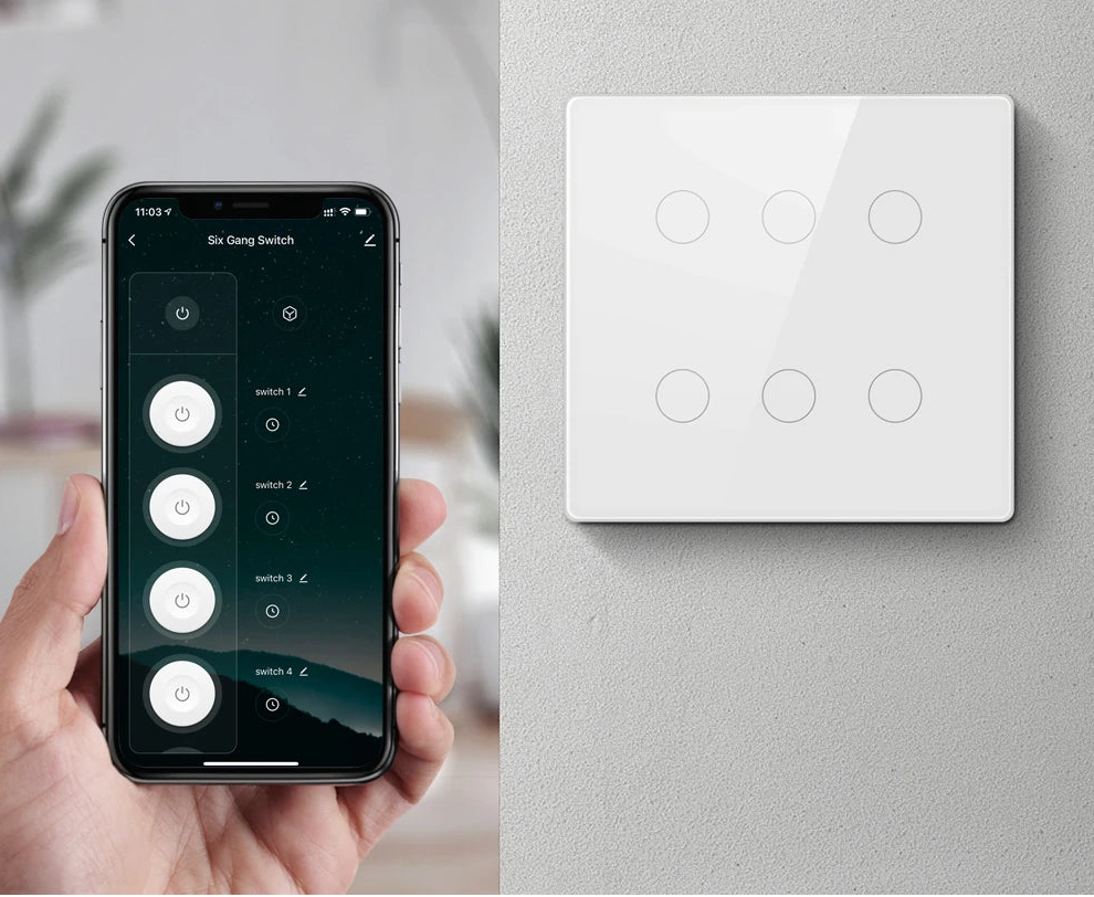 Interruptor Smart Wi-Fi Avatto 6 Botões – Touch em Vidro Temperado, Compatível com Alexa, Google Home e Tuya