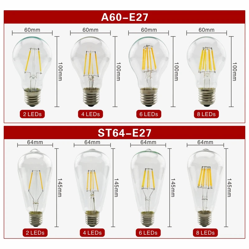 Lampadas de LED Estilo Retrô Vintage Filamento Decozy, Acabamento em Vidro