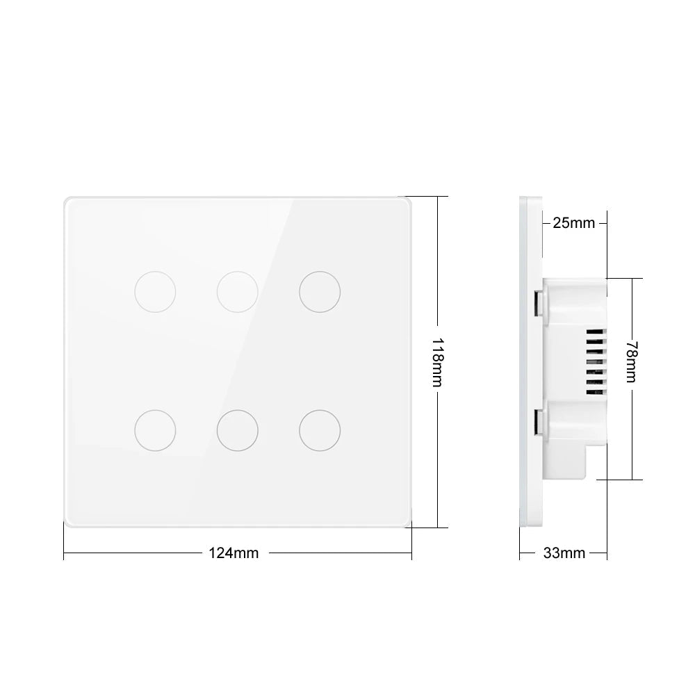 Interruptor Smart Wi-Fi Avatto 6 Botões – Touch em Vidro Temperado, Compatível com Alexa, Google Home e Tuya