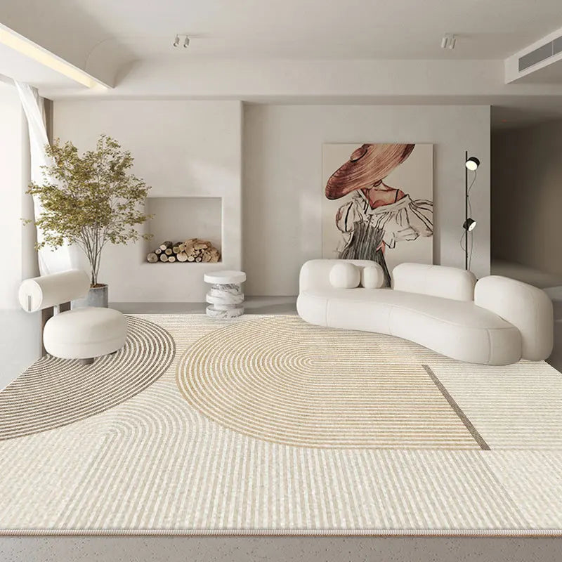 Tapete Grande Minimalista Bege – Elegância Contemporânea para Sala e Quarto