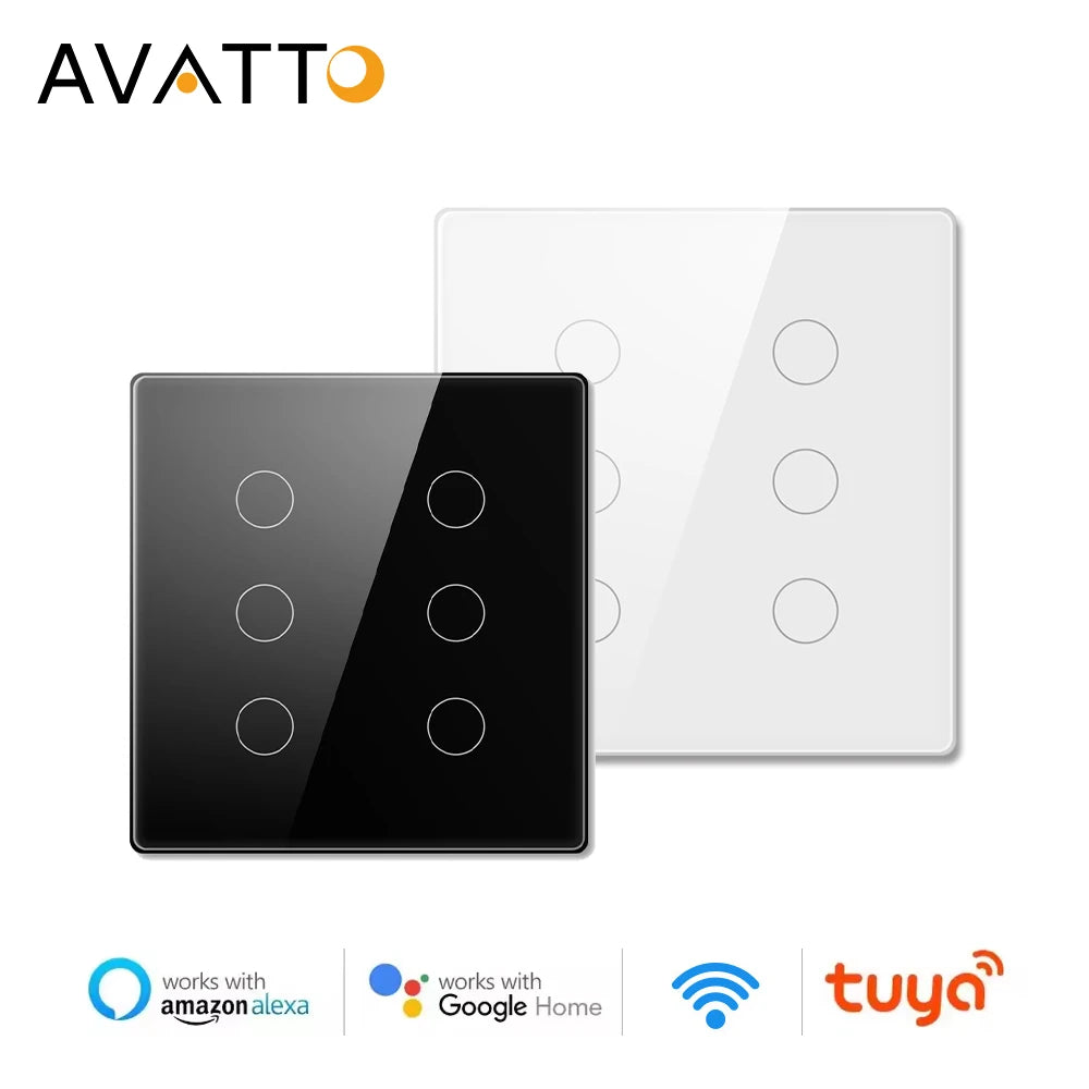 Interruptor Smart Wi-Fi Avatto 6 Botões – Touch em Vidro Temperado, Compatível com Alexa, Google Home e Tuya
