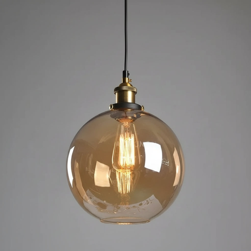 Luminárias Pendente Vidro Âmbar Retrô – Design Industrial Moderno