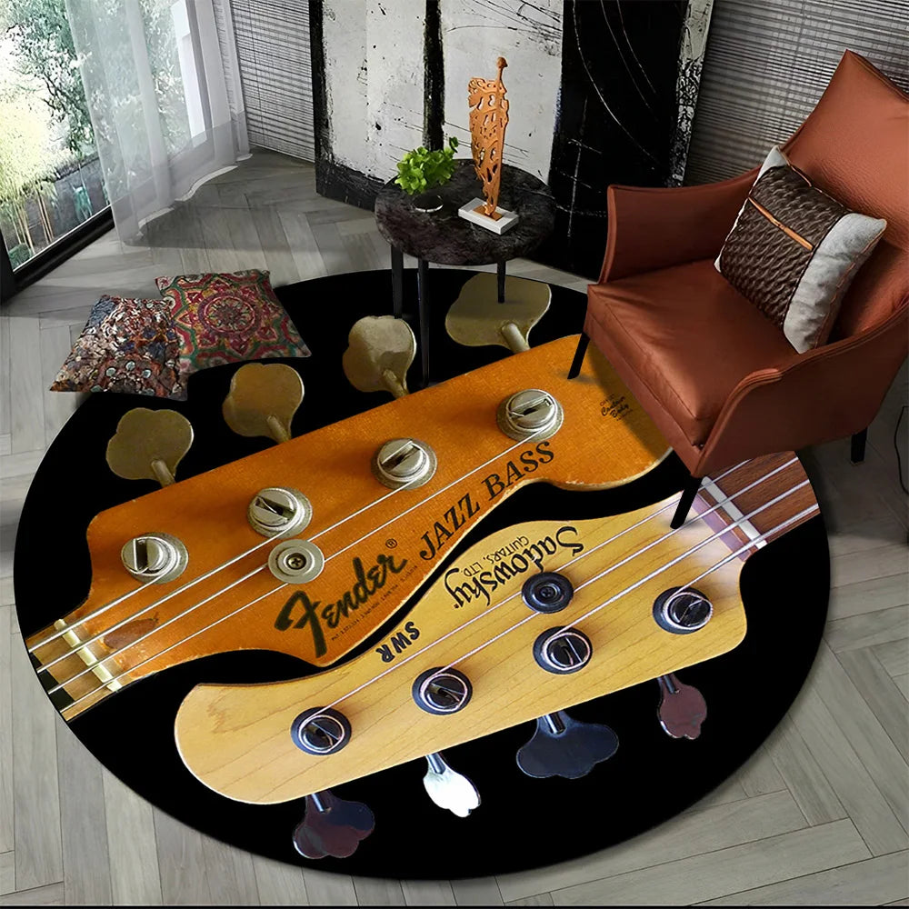 Tapete Redondo Estilo Fender Retrô – Música, Personalidade e Conforto para Seu Ambiente