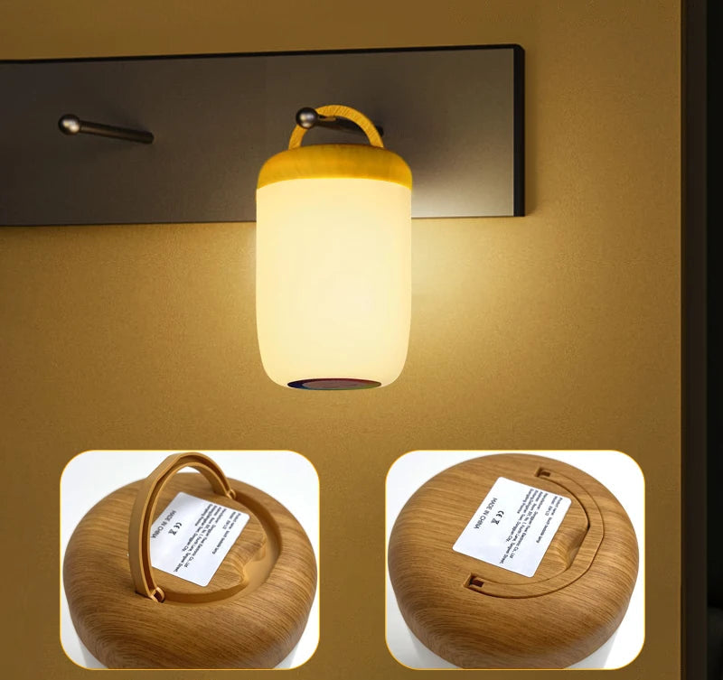 Luminária LED RGB Shenzhi Tech – Luz Ambiente com Controle Touch e Base de Madeira