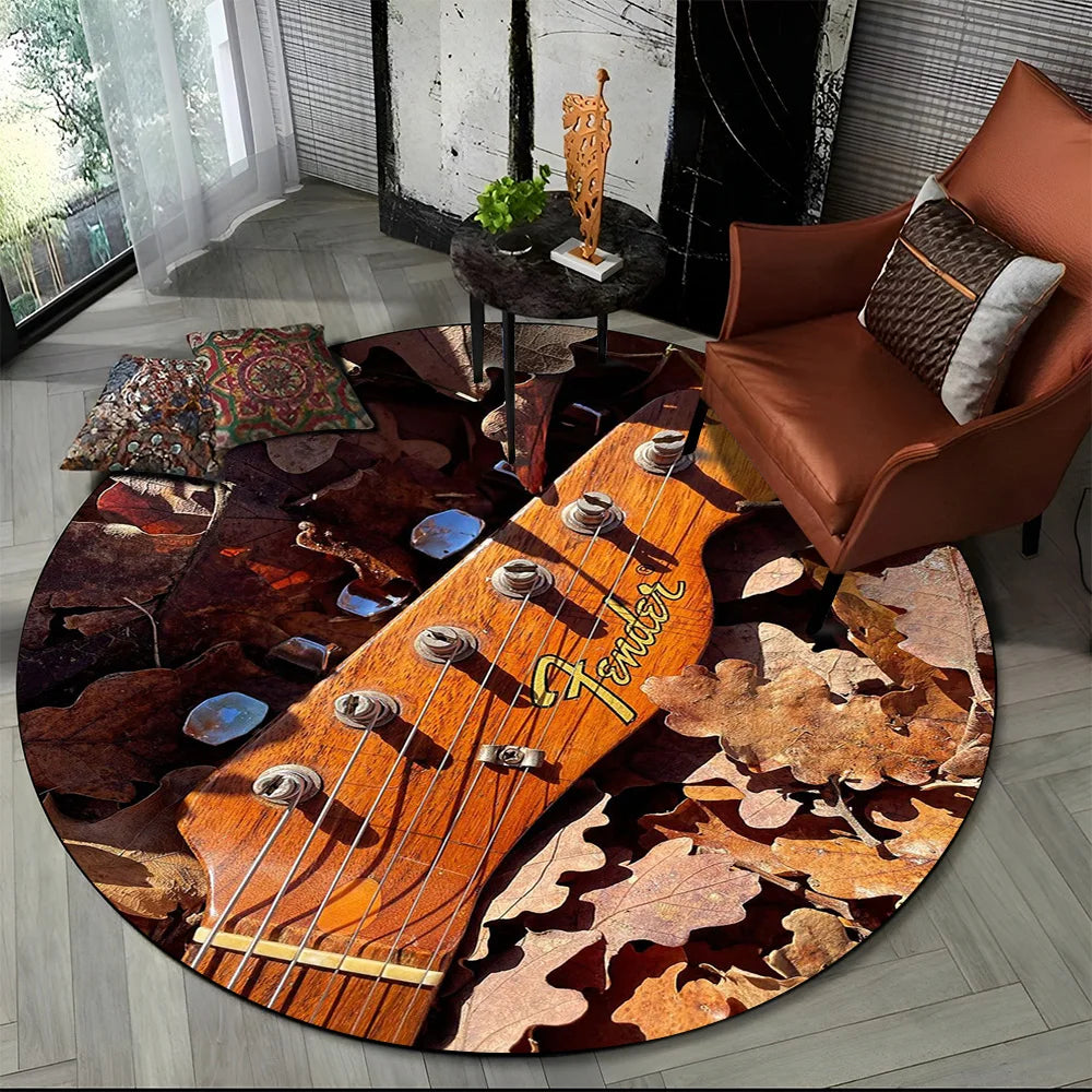 Tapete Redondo Estilo Fender Retrô – Música, Personalidade e Conforto para Seu Ambiente