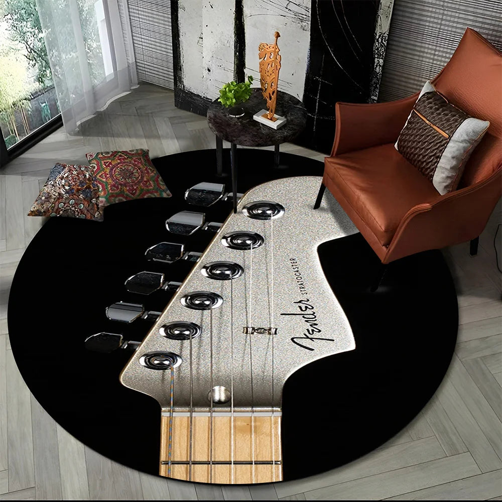 Tapete Redondo Estilo Fender Retrô – Música, Personalidade e Conforto para Seu Ambiente