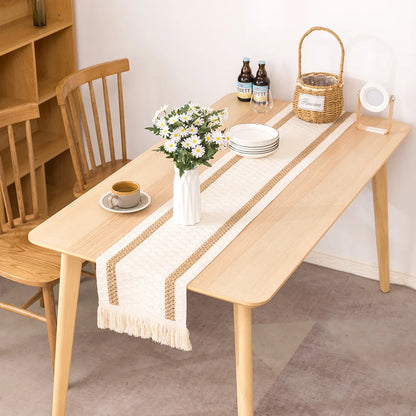 Trilho de Mesa Decorativo Boho em Algodão com Franjas – Estilo Natural para Sala e Cozinha