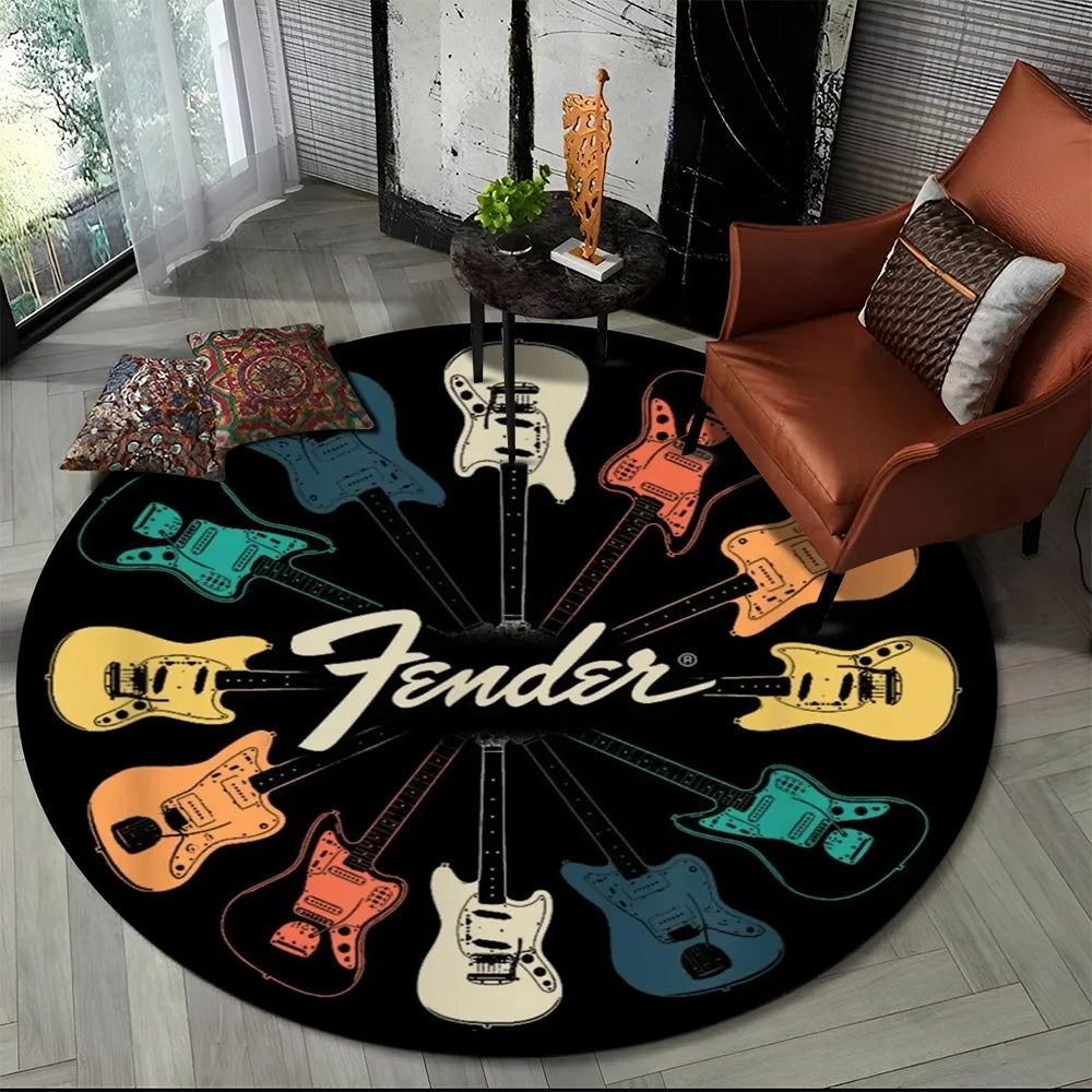 Tapete Redondo Estilo Fender Retrô – Música, Personalidade e Conforto para Seu Ambiente