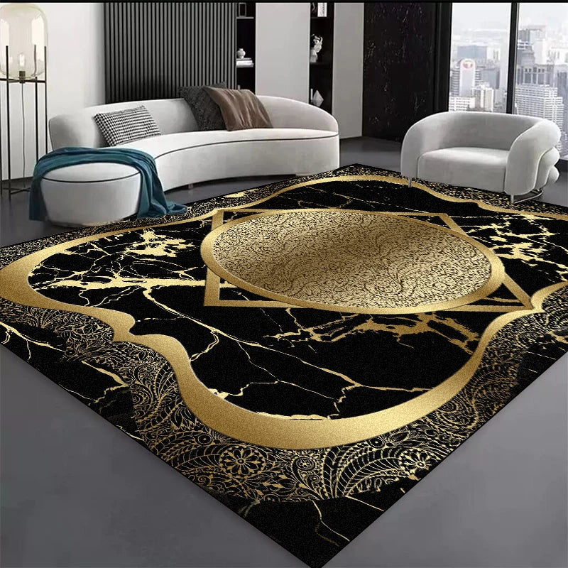 Tapete Luxo Dourado Geométrico Decozy – Elegância Moderna para Sala de Estar