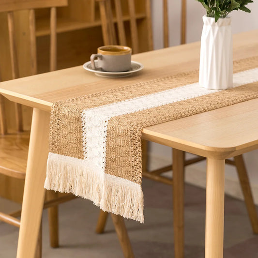 Trilho de Mesa Decorativo Boho em Algodão com Franjas – Estilo Natural para Sala e Cozinha