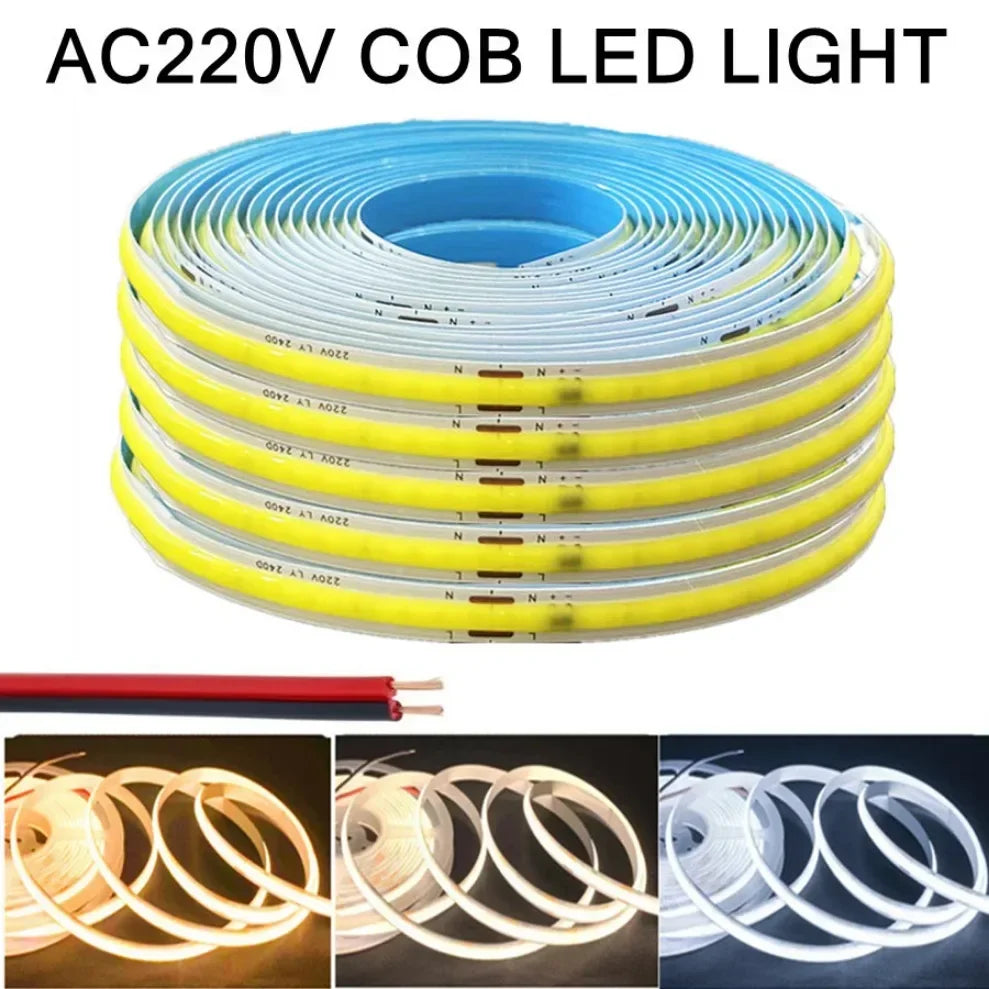 Fita de LED COB 220V de Alto Brilho – Iluminação Linear Profissional sem Driver