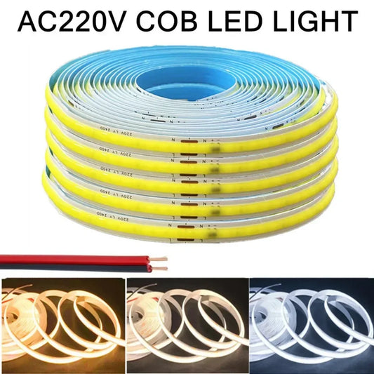 Fita de LED COB 220V de Alto Brilho – Iluminação Linear Profissional sem Driver