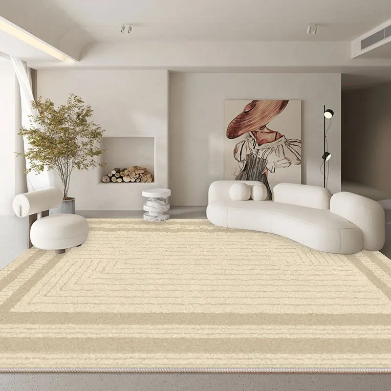 Tapete Grande Minimalista Bege – Elegância Contemporânea para Sala e Quarto