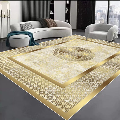 Tapete Luxo Dourado Geométrico Decozy – Elegância Moderna para Sala de Estar