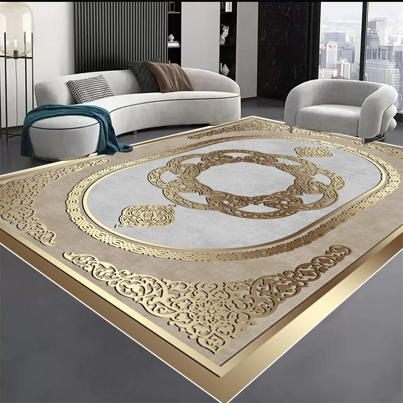 Tapete Luxo Dourado Geométrico Decozy – Elegância Moderna para Sala de Estar