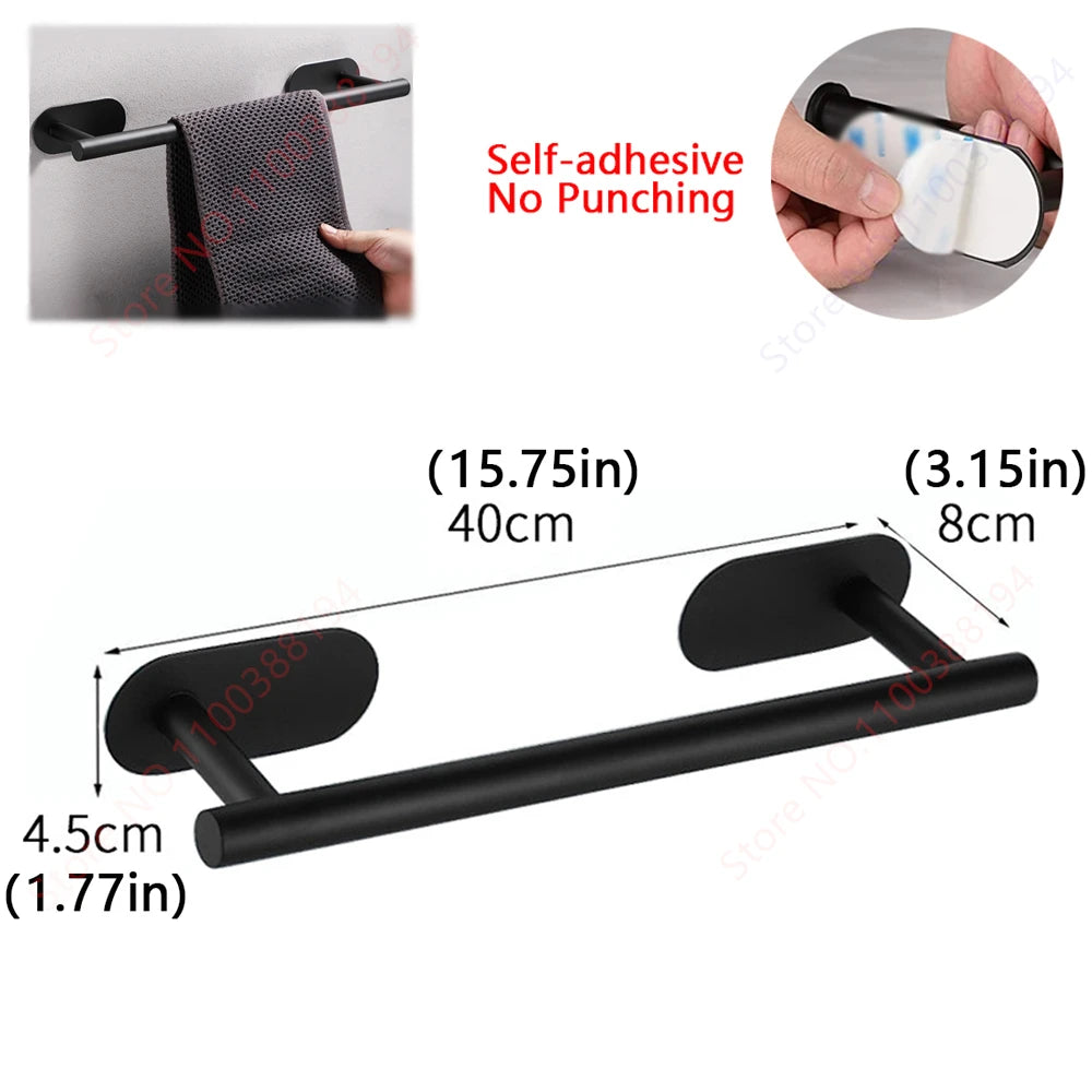 Conjunto de Acessórios Adesivos para Banheiro – Suporte para Toalhas, Porta-Papel Higiênico, Ganchos de Parede, Suporte para Toalhas de Rolo e Argolas