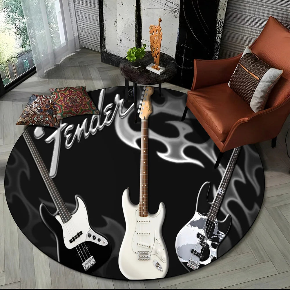 Tapete Redondo Estilo Fender Retrô – Música, Personalidade e Conforto para Seu Ambiente