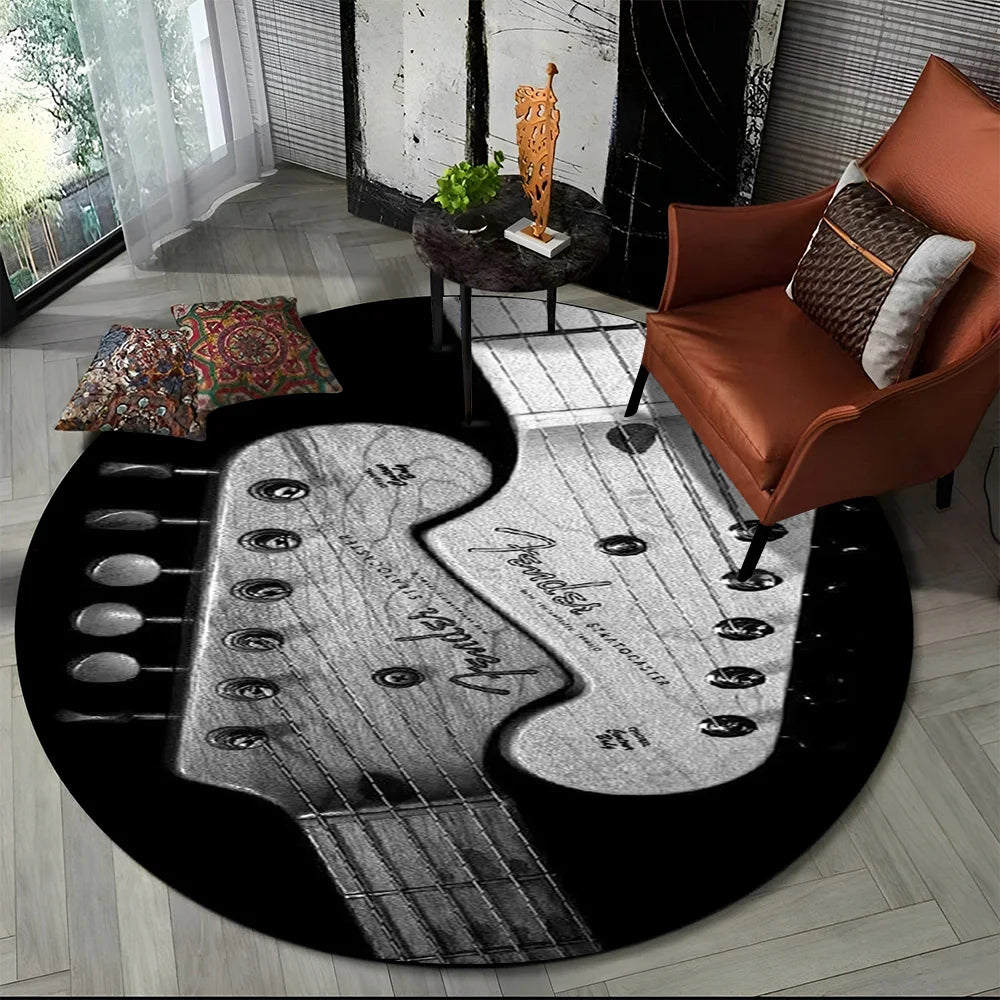 Tapete Redondo Estilo Fender Retrô – Música, Personalidade e Conforto para Seu Ambiente