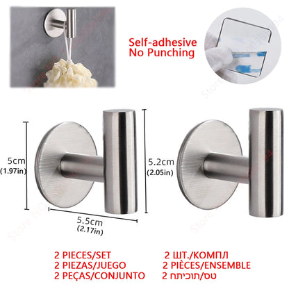 Conjunto de Acessórios Adesivos para Banheiro – Suporte para Toalhas, Porta-Papel Higiênico, Ganchos de Parede, Suporte para Toalhas de Rolo e Argolas