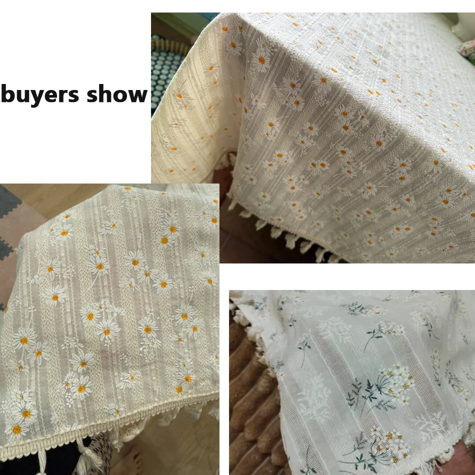 Toalha de Mesa Floral de Algodão – Estilo Coreano, Delicada e Charmosa