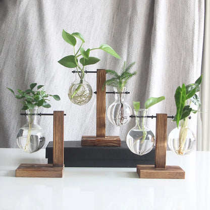 Vaso de Propagação em Vidro com Suporte de Madeira – Decorativo, Minimalista e Perfeito para Plantas
