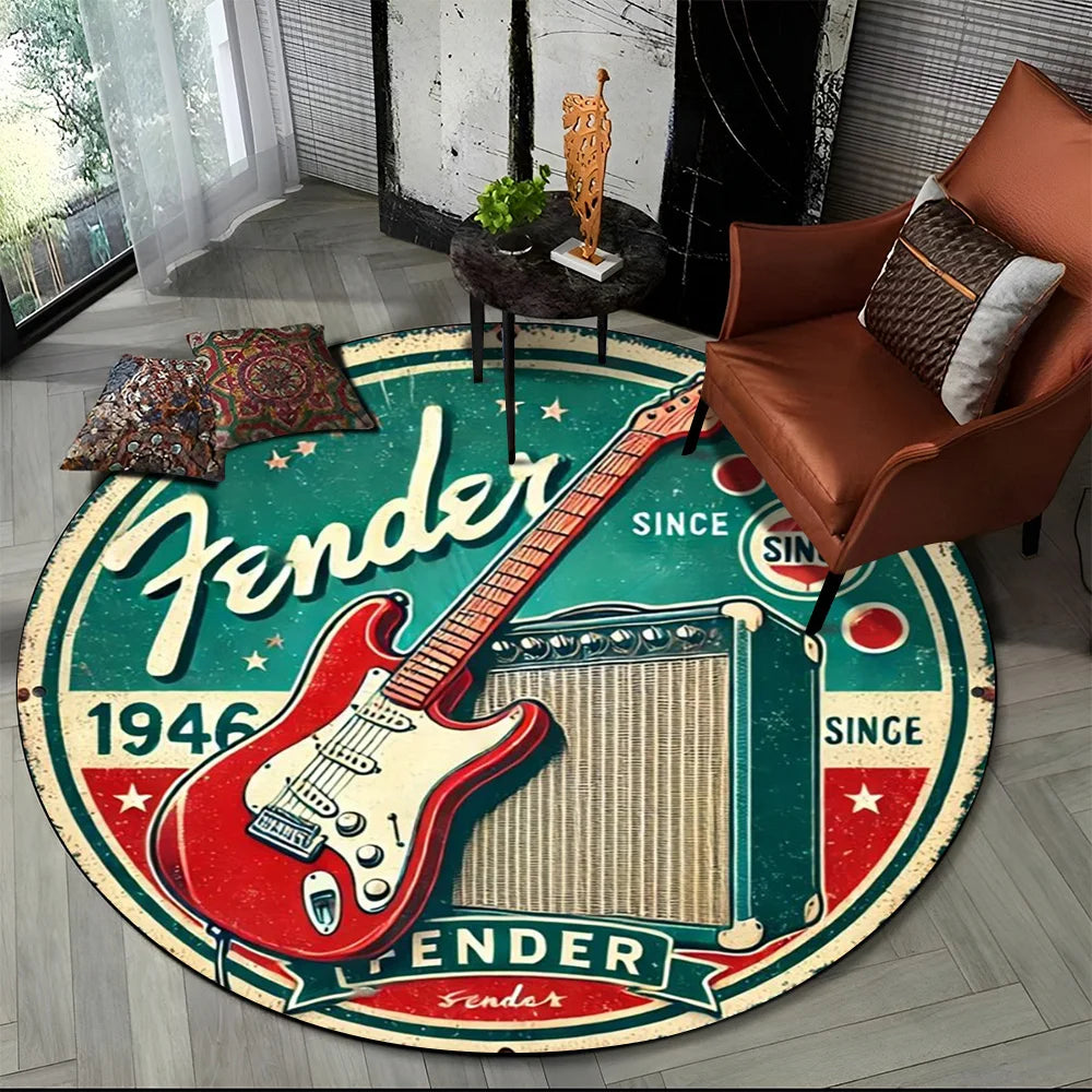 Tapete Redondo Estilo Fender Retrô – Música, Personalidade e Conforto para Seu Ambiente