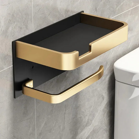 Suporte de Papel Higiênico Preto e Dourado – Funcionalidade, Estilo e Conforto no Seu Banheiro