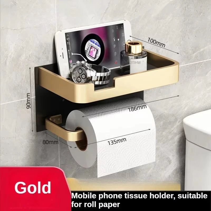 Suporte de Papel Higiênico Preto e Dourado – Funcionalidade, Estilo e Conforto no Seu Banheiro