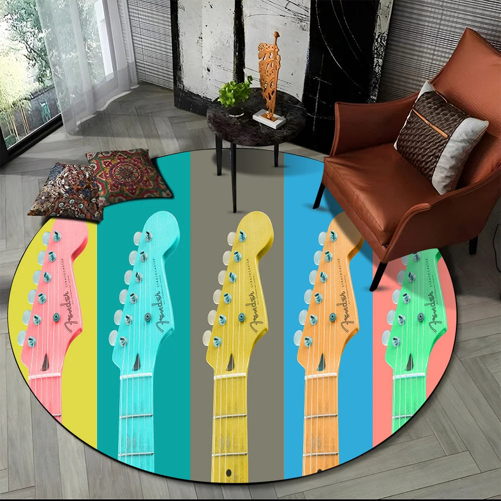 Tapete Redondo Estilo Fender Retrô – Música, Personalidade e Conforto para Seu Ambiente