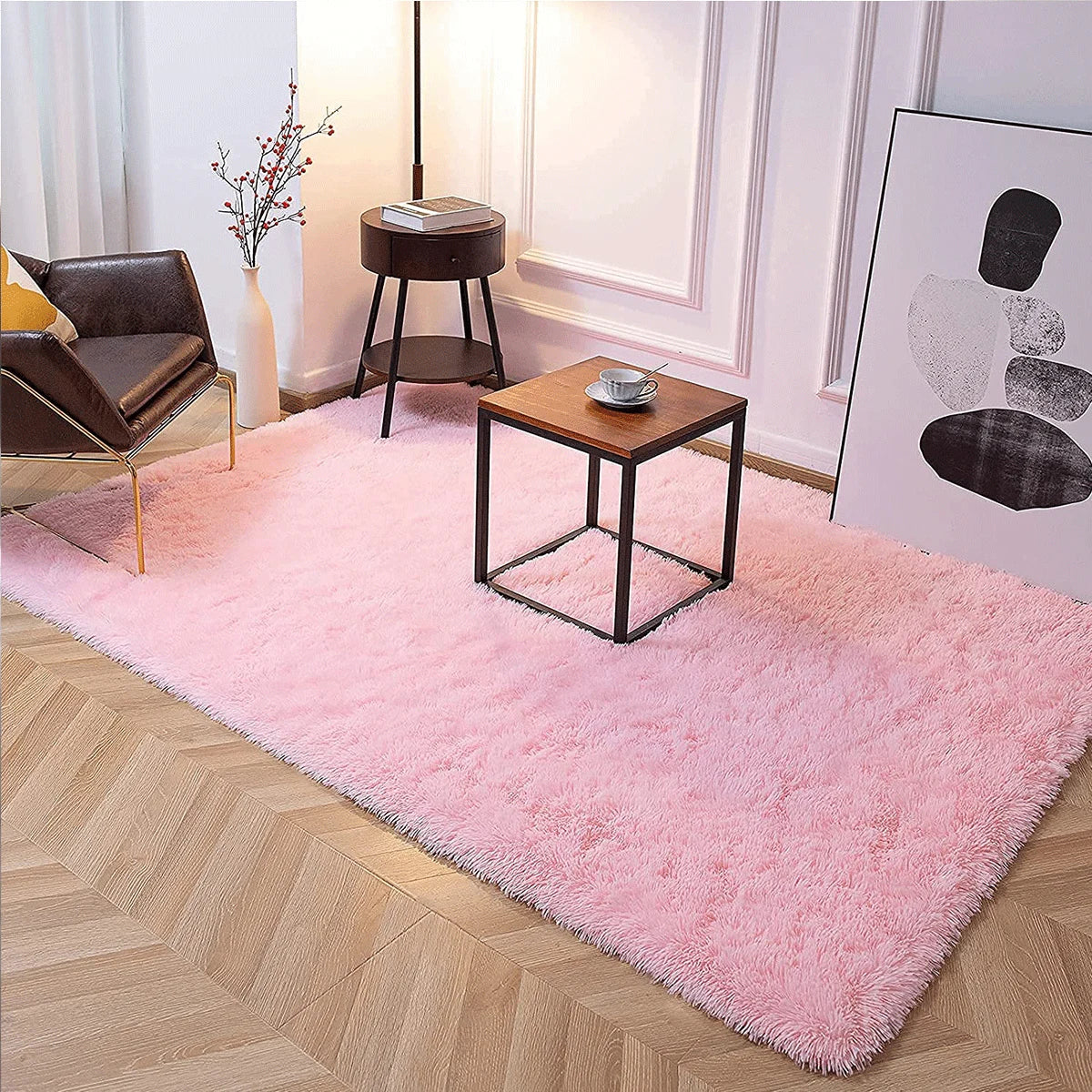 Tapete Felpudo Rosa Luxo – Conforto Máximo para Sala e Quarto