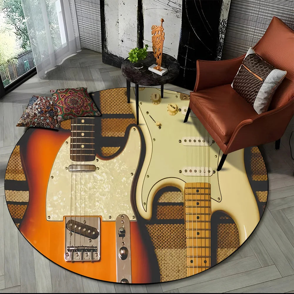 Tapete Redondo Estilo Fender Retrô – Música, Personalidade e Conforto para Seu Ambiente