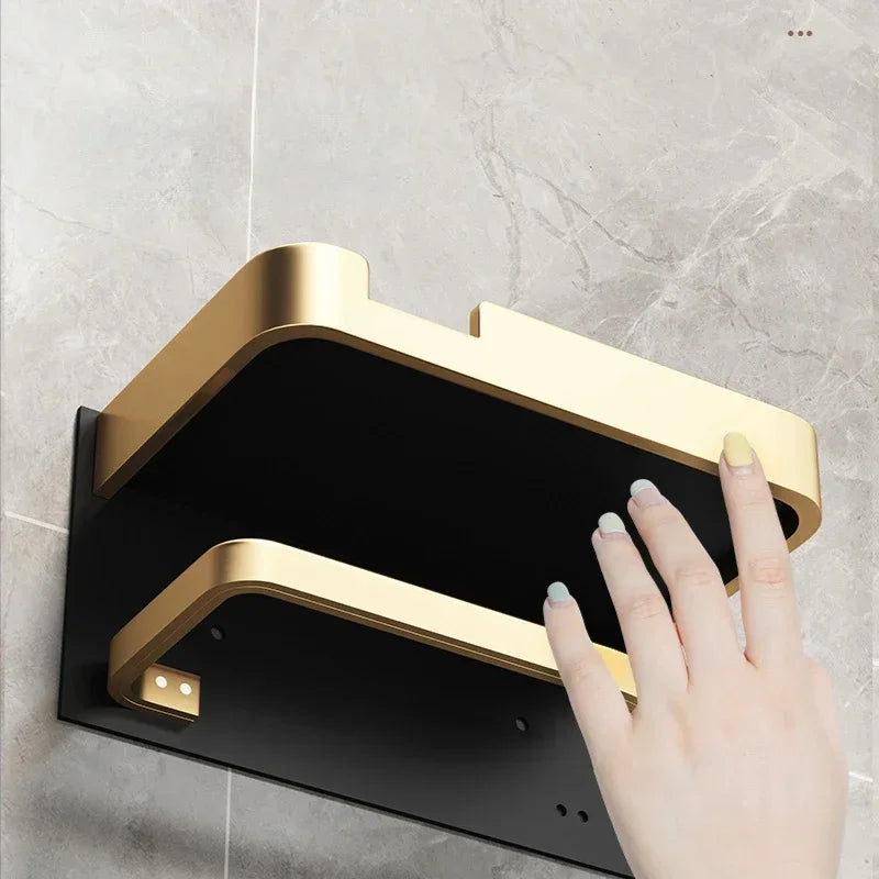 Suporte de Papel Higiênico Preto e Dourado – Funcionalidade, Estilo e Conforto no Seu Banheiro
