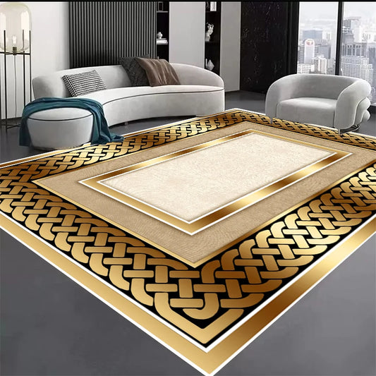 Tapete Luxo Dourado Geométrico Decozy – Elegância Moderna para Sala de Estar
