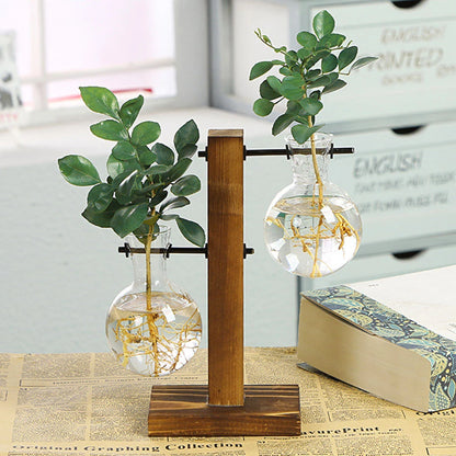 Vaso de Propagação em Vidro com Suporte de Madeira – Decorativo, Minimalista e Perfeito para Plantas