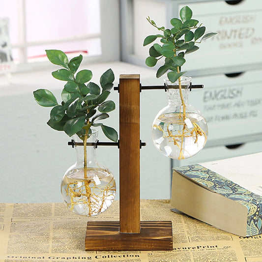 Vaso de Propagação em Vidro com Suporte de Madeira – Decorativo, Minimalista e Perfeito para Plantas