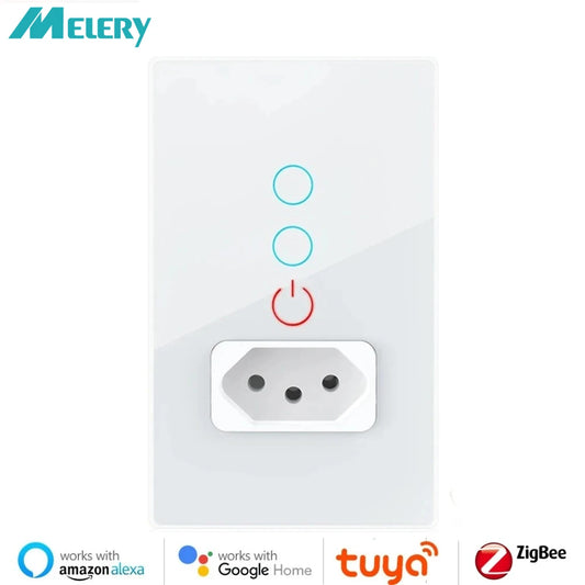 Interruptor Smart Wi-Fi Zigbee com Tomada Melery – Touch Screen, Tuya, Alexa e Google Home