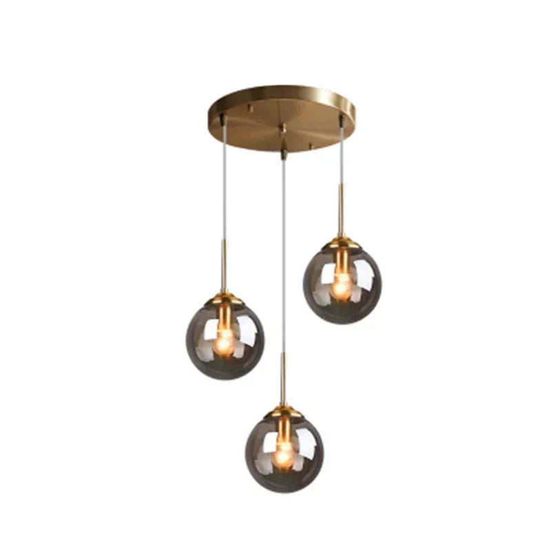 Luminária Pendente Bola de Vidro Transparente e Fumê – Design Moderno Luxo