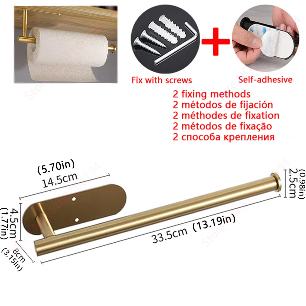 Conjunto de Acessórios Adesivos para Banheiro – Suporte para Toalhas, Porta-Papel Higiênico, Ganchos de Parede, Suporte para Toalhas de Rolo e Argolas