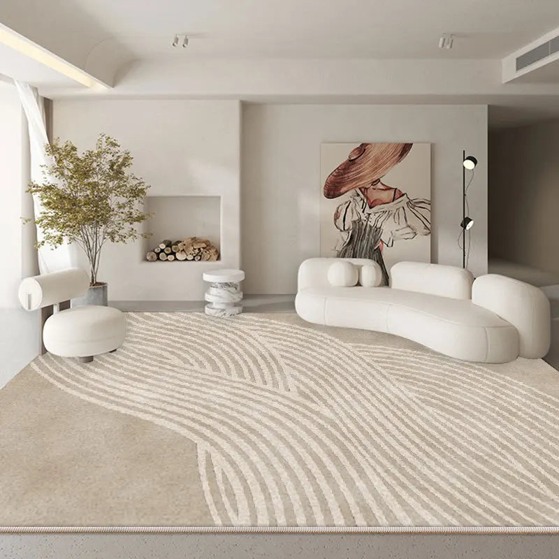 Tapete Grande Minimalista Bege – Elegância Contemporânea para Sala e Quarto