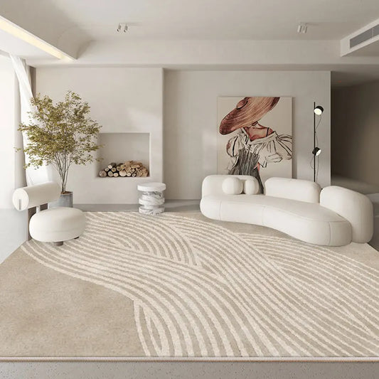 Tapete Grande Minimalista Bege – Elegância Contemporânea para Sala e Quarto