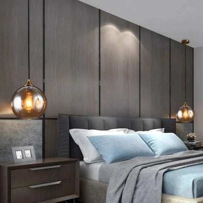 Luminária Pendente Bola de Vidro Fumê com LED – Design Moderno