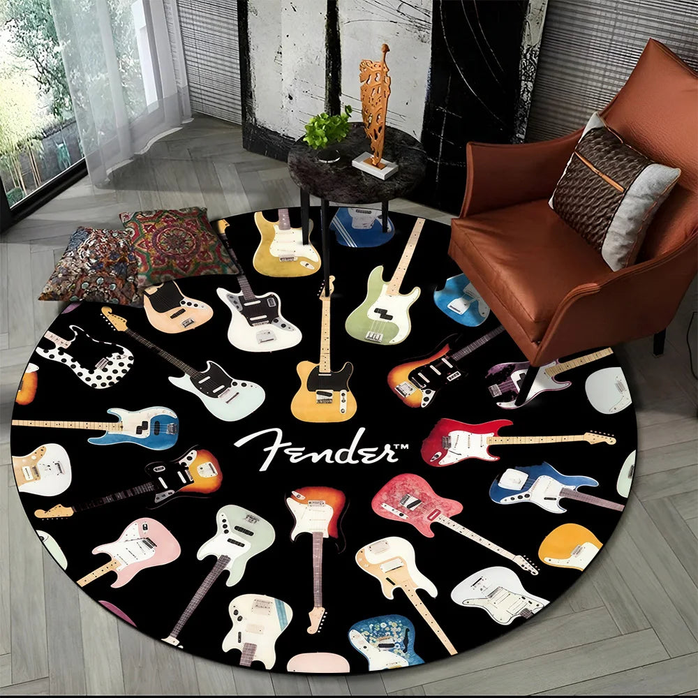 Tapete Redondo Estilo Fender Retrô – Música, Personalidade e Conforto para Seu Ambiente