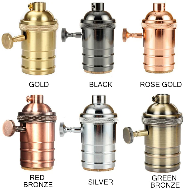 Soquete de Lâmpada Vintage Decozy E27 com Rosca – Suporte Retrô em Metal com Adaptadores para Interruptor