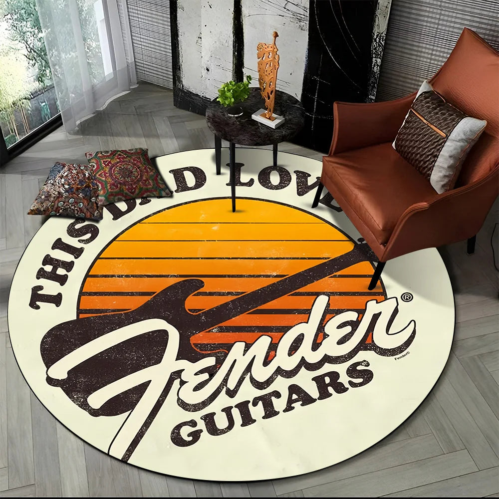 Tapete Redondo Estilo Fender Retrô – Música, Personalidade e Conforto para Seu Ambiente