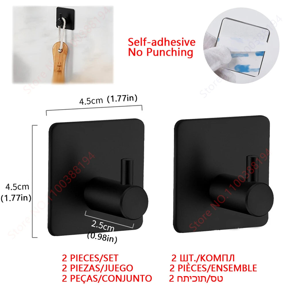 Conjunto de Acessórios Adesivos para Banheiro – Suporte para Toalhas, Porta-Papel Higiênico, Ganchos de Parede, Suporte para Toalhas de Rolo e Argolas