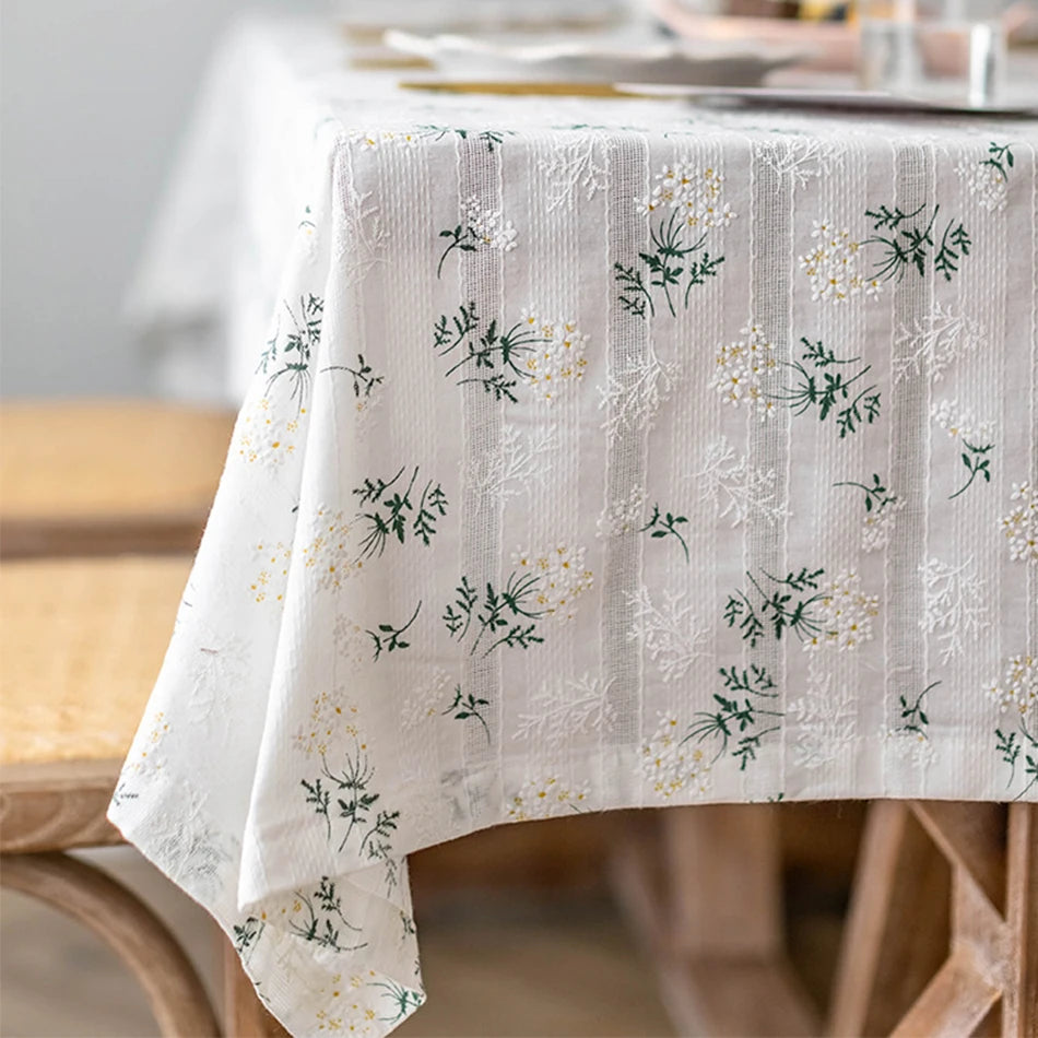 Toalha de Mesa Floral de Algodão – Estilo Coreano, Delicada e Charmosa