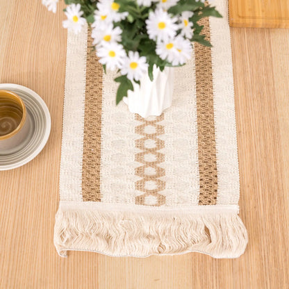 Trilho de Mesa Decorativo Boho em Algodão com Franjas – Estilo Natural para Sala e Cozinha